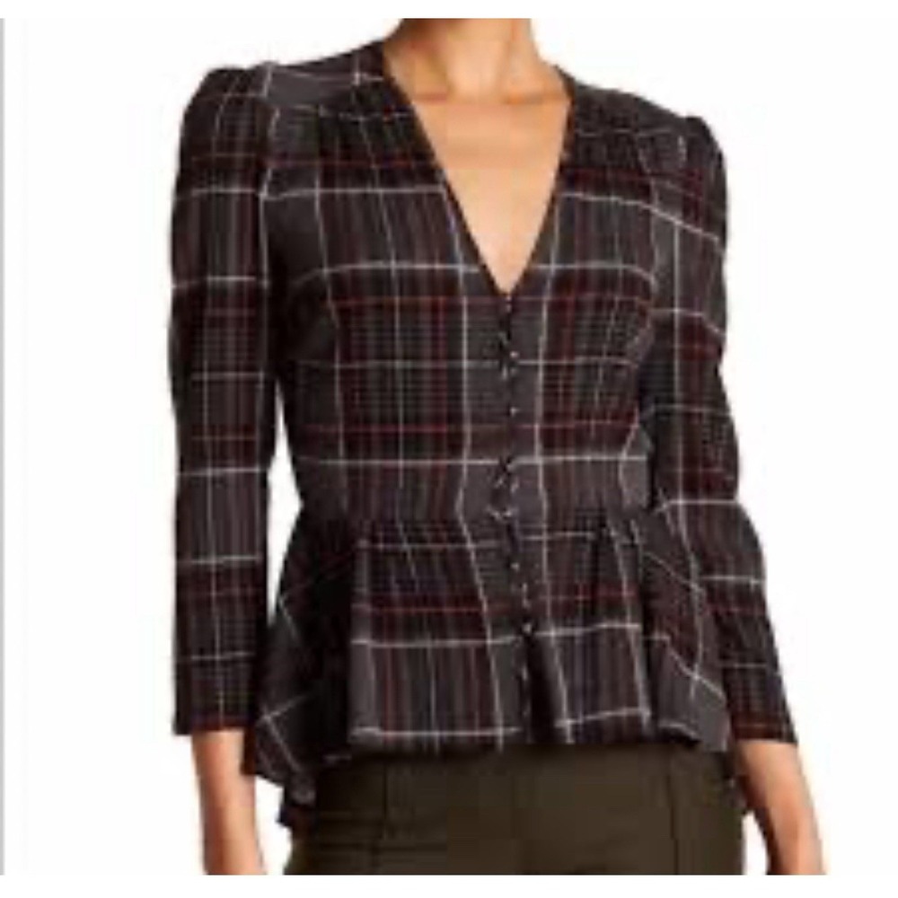 VERONICA BEARD Plaid Peplum Button Bodice 6 Wool Blouse Shirt Top Women's #Z7-5‎